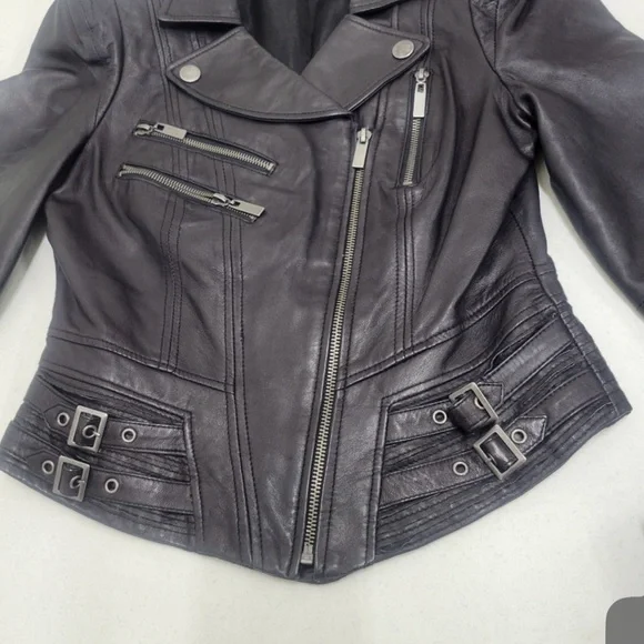 Bebe leather black jacket, size Small, soft 100% real leather shoulder pad - Picture 10 of 15
